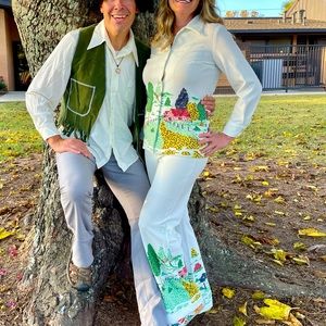 Authentic early 70’s vintage pantsuit Serbin by Muriel Ryan design• farm scene